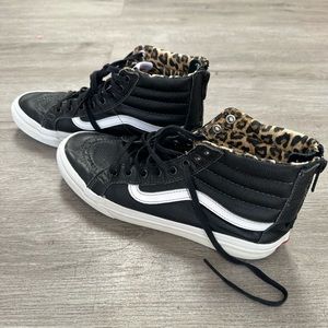 Vans Women’s Shoes Size 8.5 Men’s 7 Sk8-Hi Slim Leopard Black Leather Old Skool
